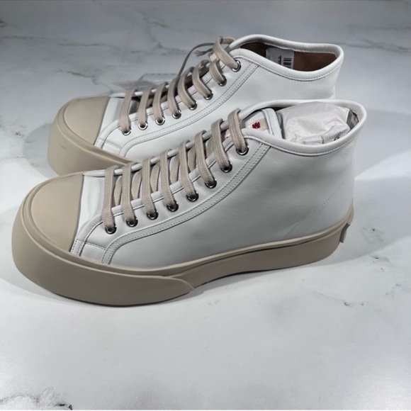 Marni Pablo High Top Logo White Leather Sneakers - Picture 3 of 12